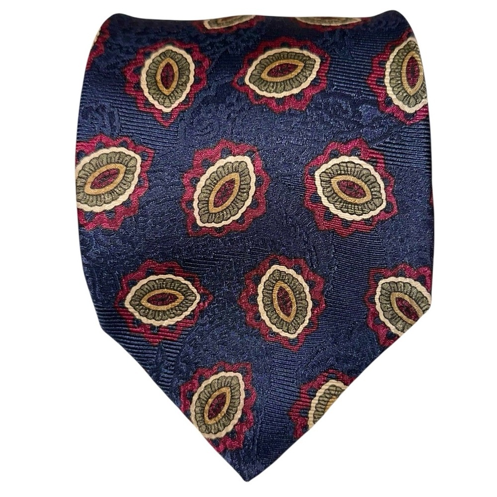 Robert Talbott Best of Class Mens Tie Italy Silk Navy Medallion 61x3.75” USA